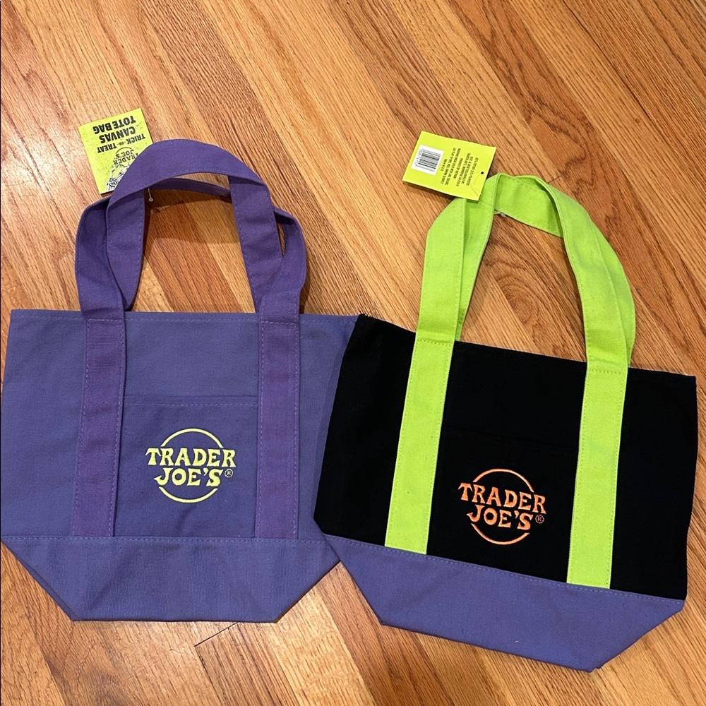 NWT Trader Joe's Set of 2 Purple and Black Tote Bag Set